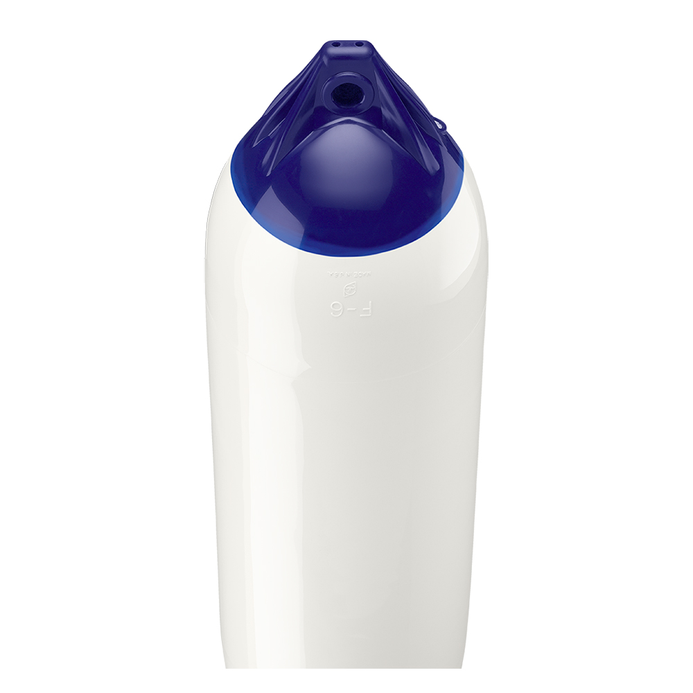 Blue and white plastic container top view