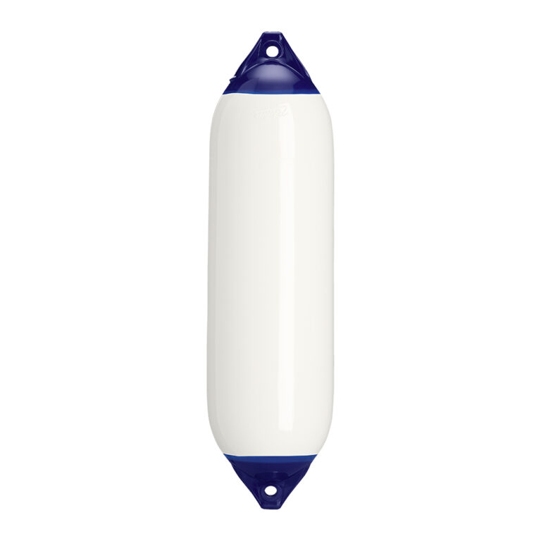 White boat fender with blue ends