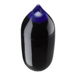 Large black maritime fender with purple cap