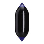 Inflatable black boat fender with blue ends