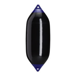Inflatable black boat fender with blue ends
