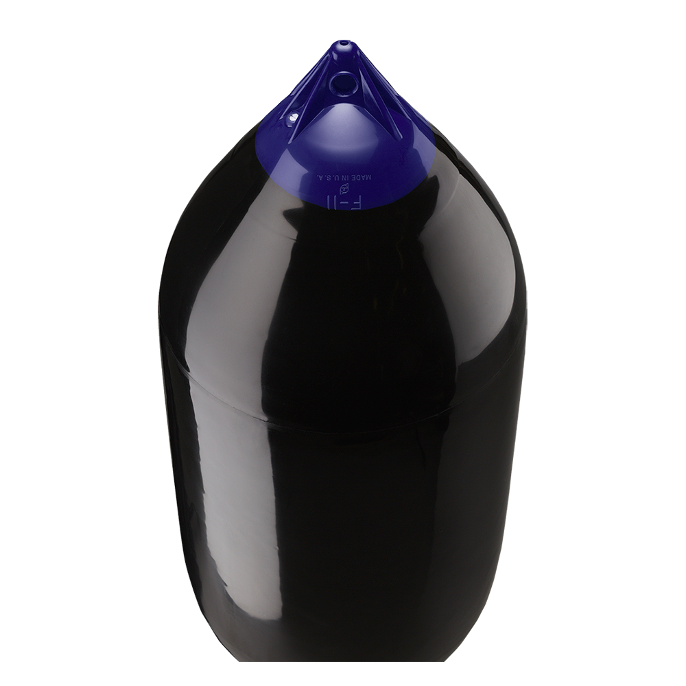 Black marine buoy with blue top