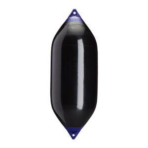 Black marine boat fender with blue tips