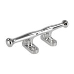 Chrome boat cleat with two mounting holes.