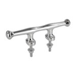 Polished chrome boat cleat with mounting bolts.