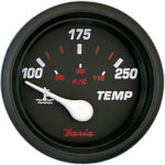 Marine engine temperature gauge reading 100 degrees