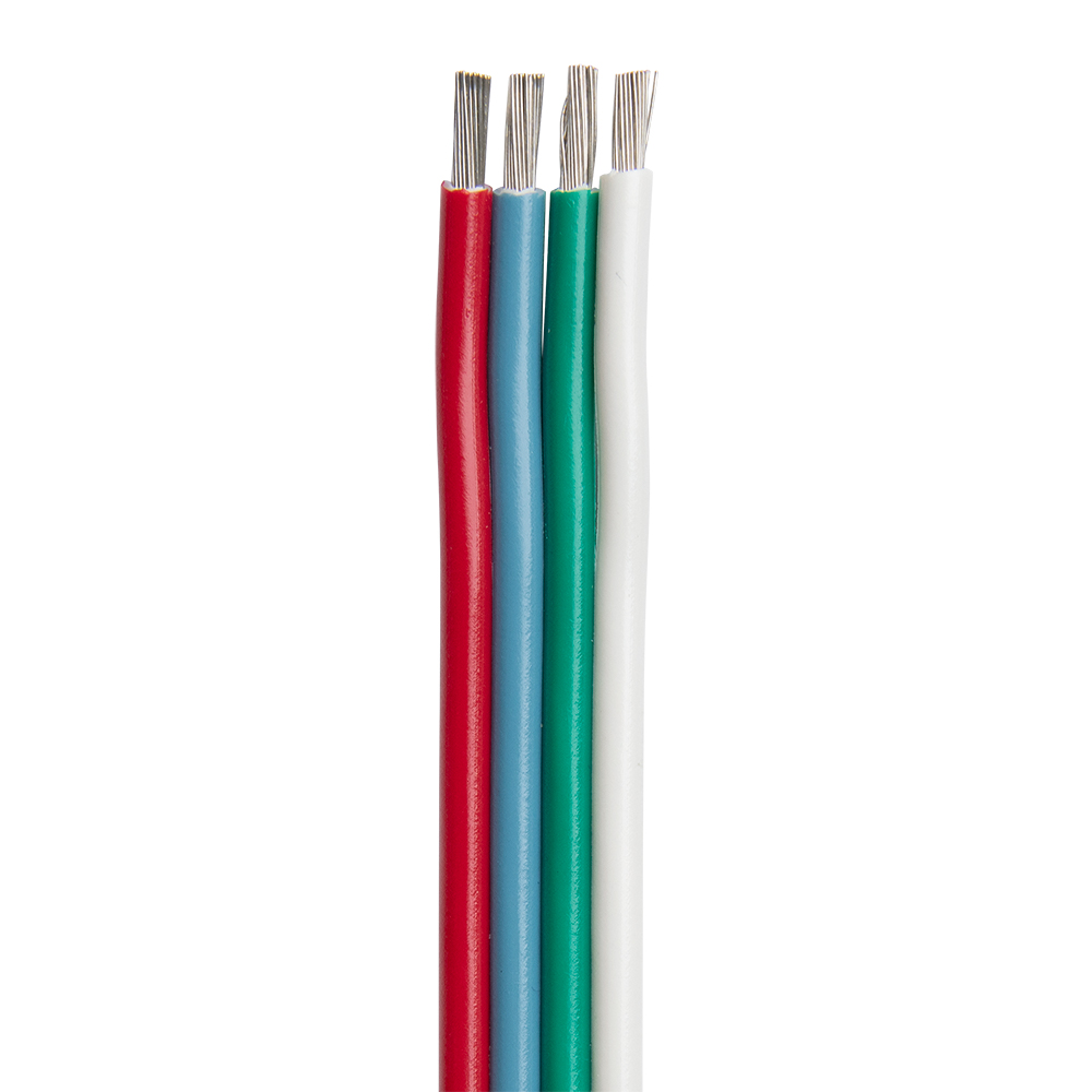 Four colored wires: red, blue, green, white.