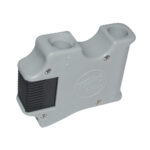 Gray fender adjuster for boat rail.