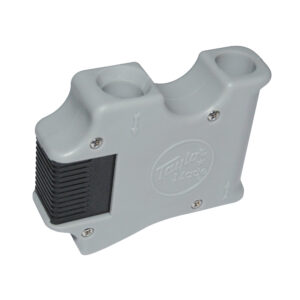 Gray fender adjuster for boat rail.