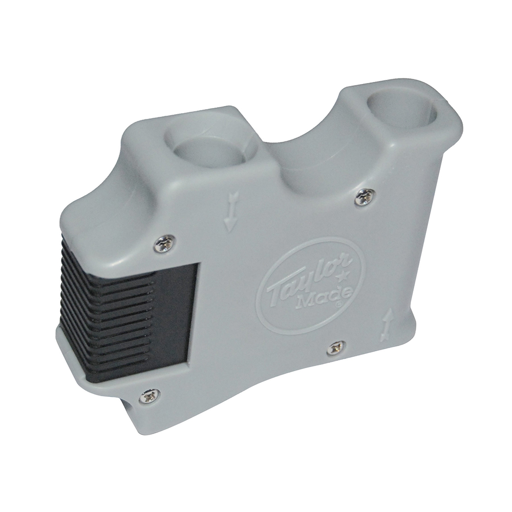 Gray fender adjuster for boat rail.