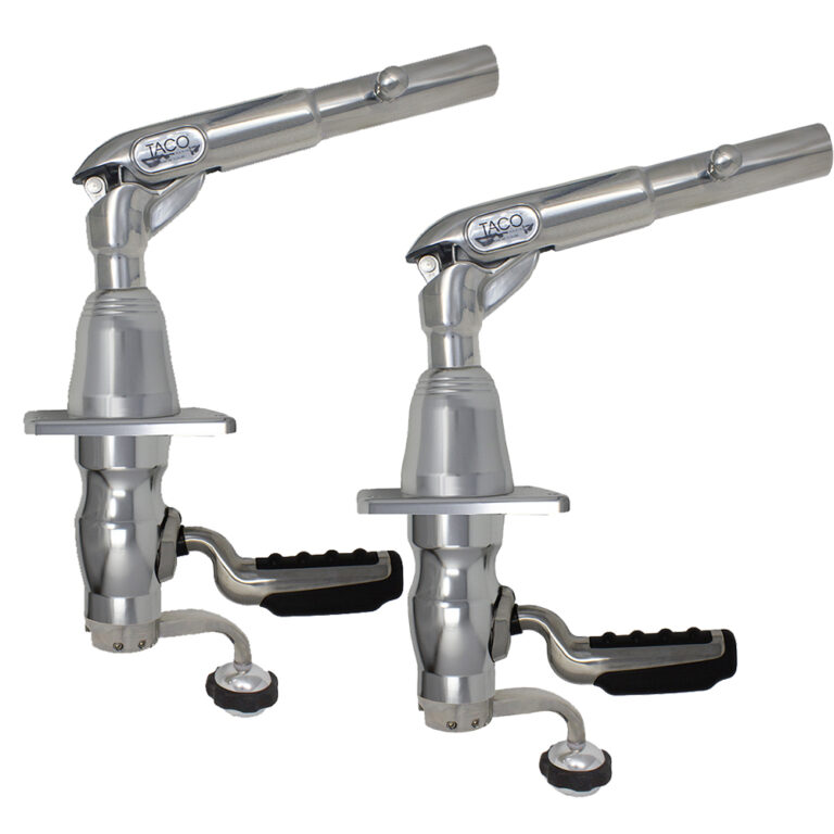 Stainless steel boat outrigger with handle, named TACO.