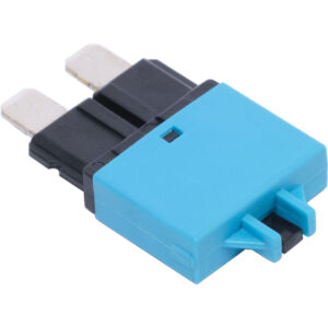 Close-up of a blue automotive fuse