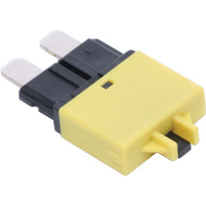 Automotive fuse, yellow, close-up view.