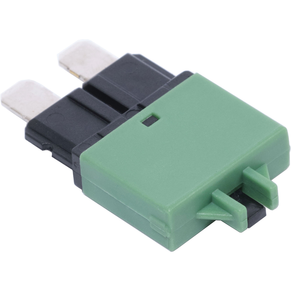 Green automotive blade fuse with dual terminals