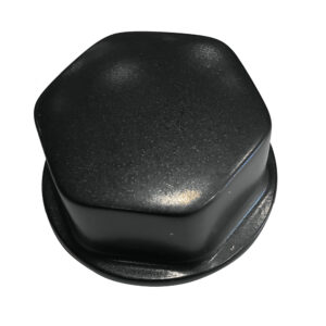 Black hexagonal plastic cap or lid.