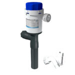 Industrial aerator pump with attached pipe fittings.