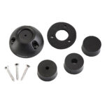 Black antenna installation kit with screws and components.