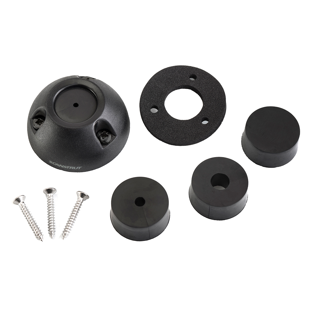 Black antenna installation kit with screws and components.