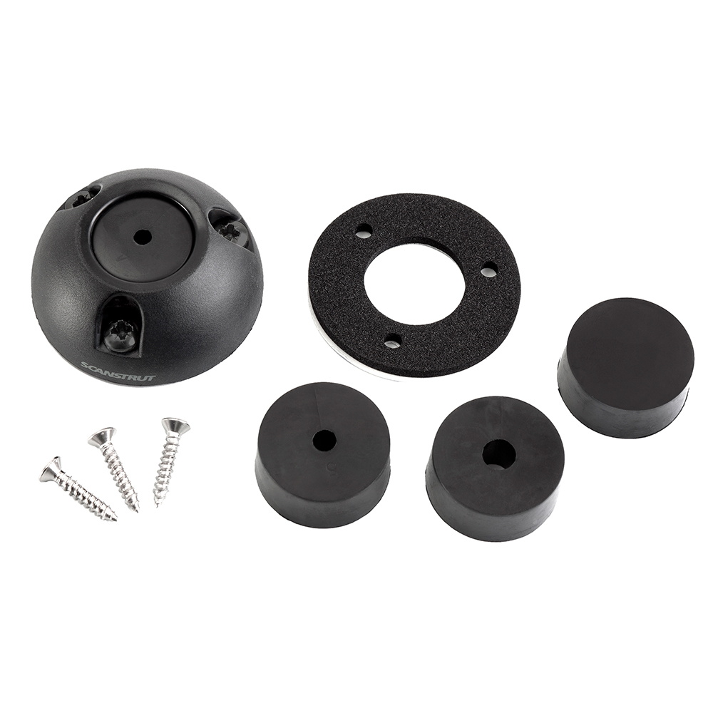 Black mounting kit with screws and components.