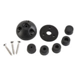 Black mounting kit with screws and components.