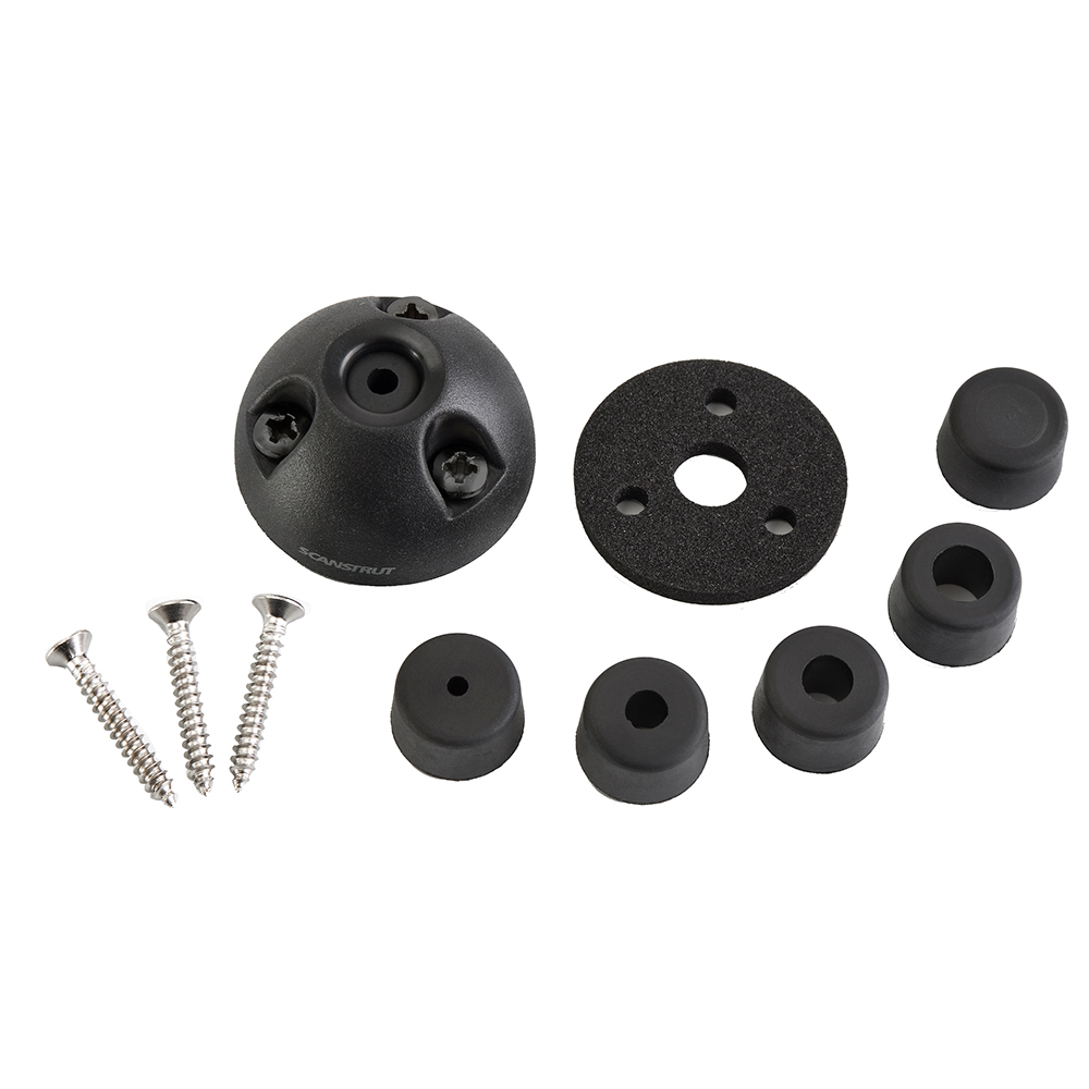 Black mounting kit with screws and components.