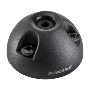 Black dome cable gland with screws and hole.