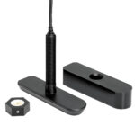 Black TV mount bracket pieces and hardware