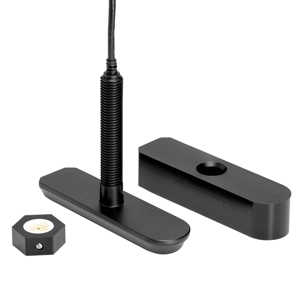 Black TV mount bracket pieces and hardware