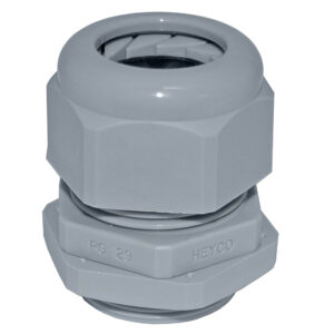 Gray Heyco PG 29 cable gland connector.
