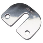 Stainless steel wedge latch plate with two holes.