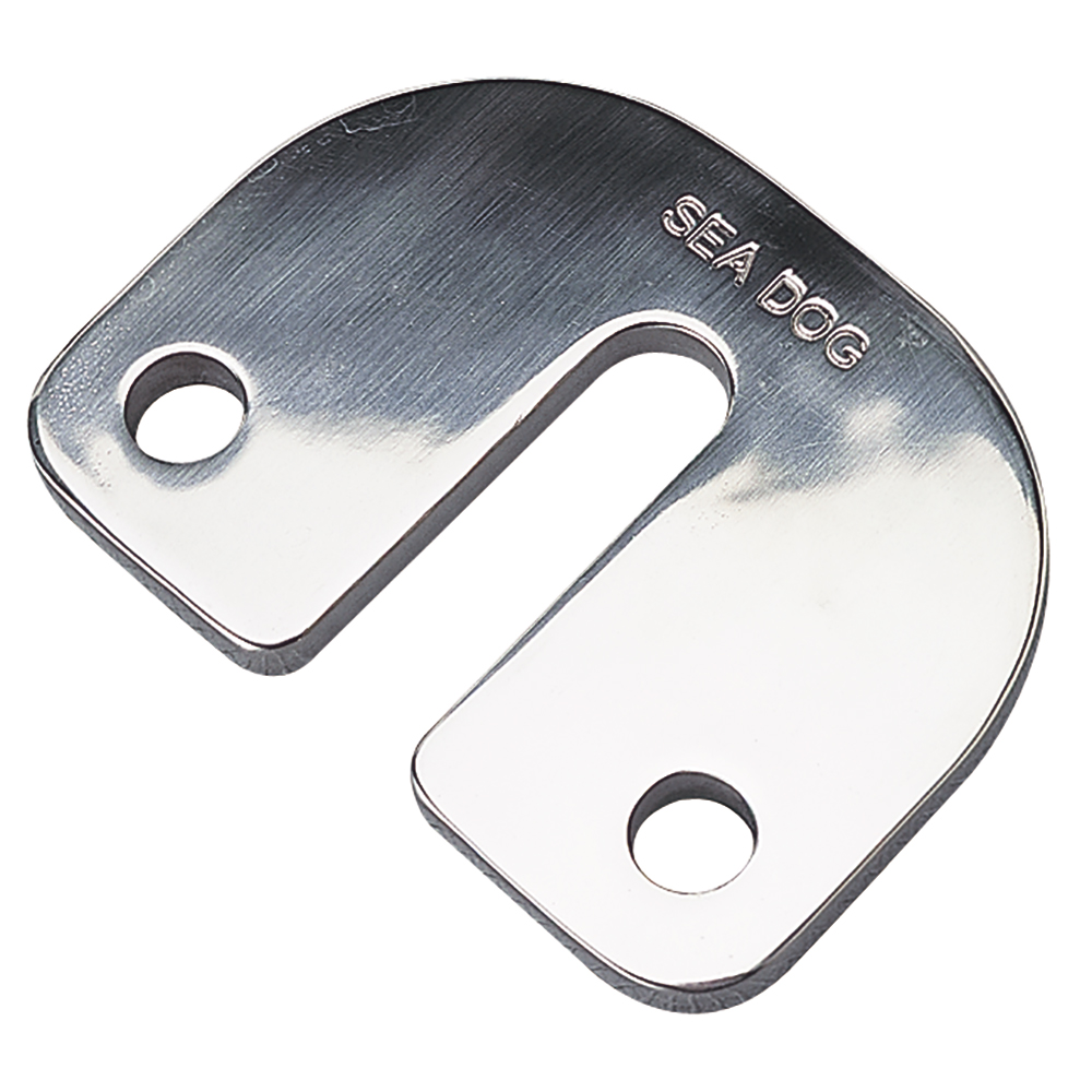 Stainless steel wedge latch plate with two holes.