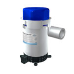White and blue electric bilge pump