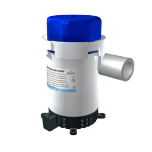 White and blue electric bilge pump