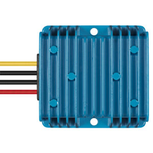 Blue electrical device with three colored wires