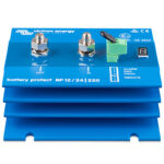 Blue battery protection device with terminals and connectors.