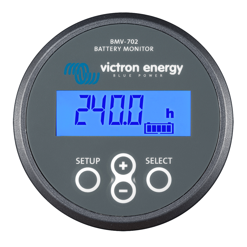 Victron BMV-702 battery monitor displaying 240.0 hours.