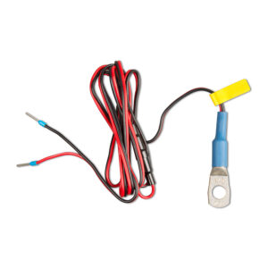 Red and black electrical wiring harness with terminal.