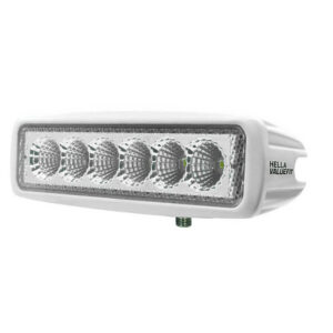 Rectangular six-bulb LED light with white casing.