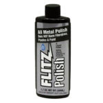 Flitz metal polish bottle, cleans and protects surfaces.
