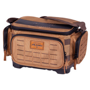 Brown Plano gear bag with multiple compartments.