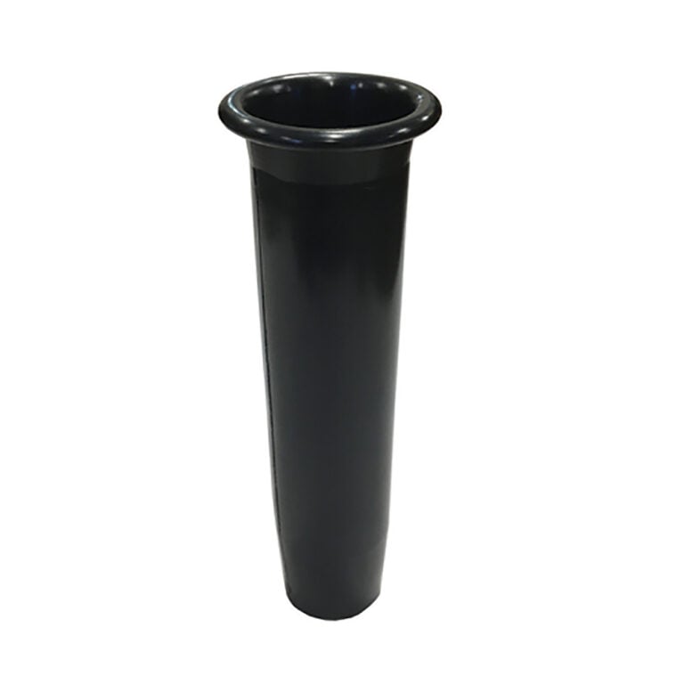 Tall black plastic vase with flared top.