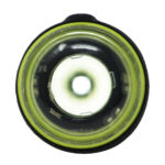 Close-up of flashlight lens and bulb.