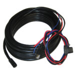 Coiled black cables with connectors and multicolored wires.
