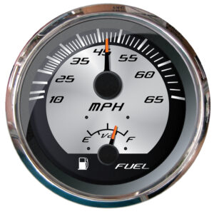 Speedometer at 45 mph and fuel gauge half full.