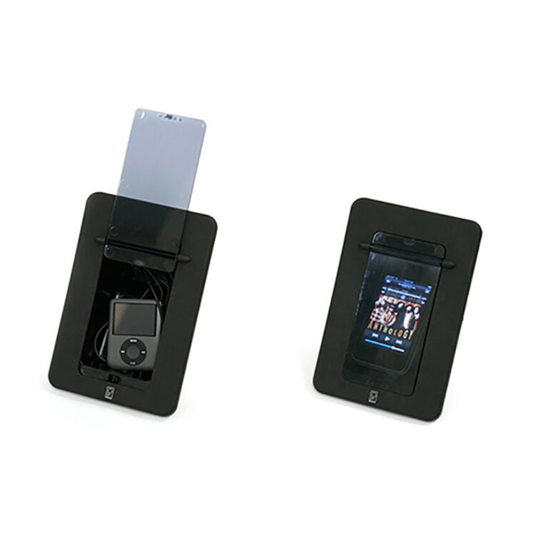 Black jukeboxes with digital screens and devices.