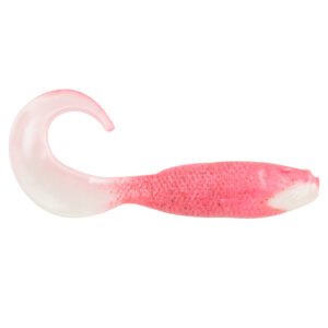 Pink curly tail fishing lure