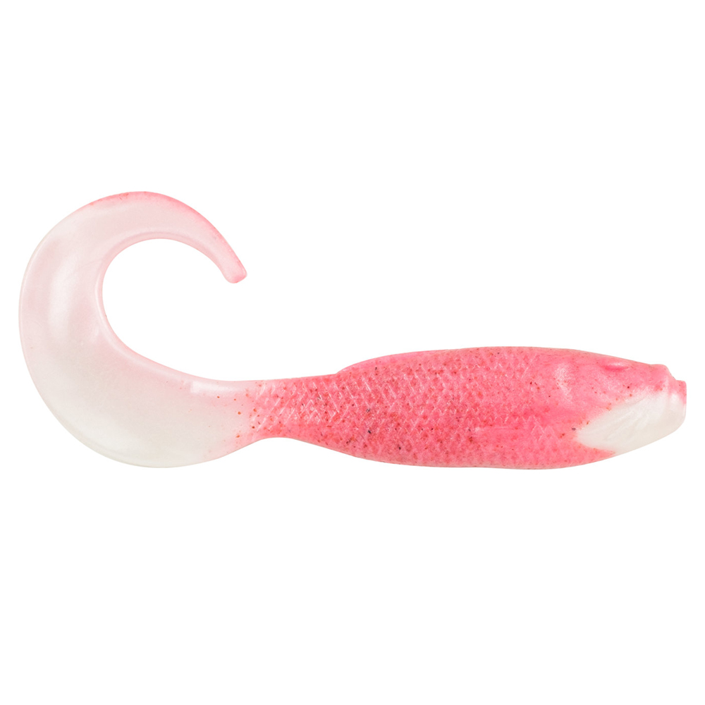 Pink curly tail fishing lure