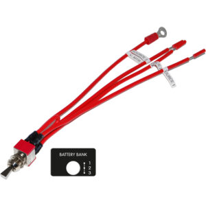 Toggle switch with labeled red wires and plate