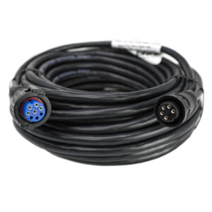 Coiled black cable with circular connectors.
