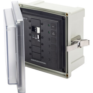 Marine electrical control panel with open cover